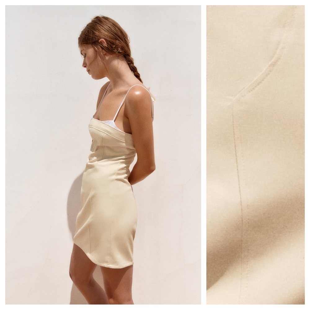 NWT. Zara Cream Cotton Combination Mini Dress. Size S. - Picture 4 of 14